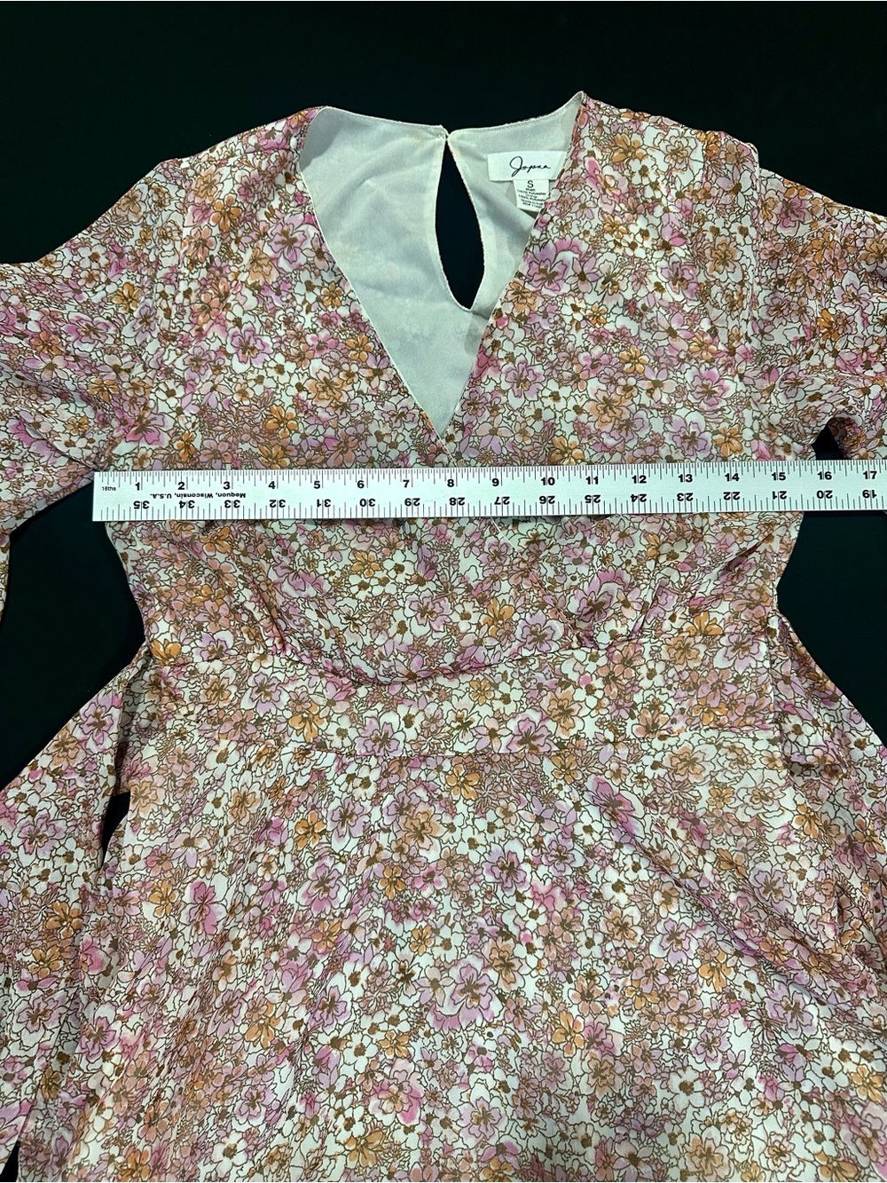 Japna Floral Wrap Style Mini Dress Pink Long Sleeve Ruffle Hem Small - Picture 6 of 8